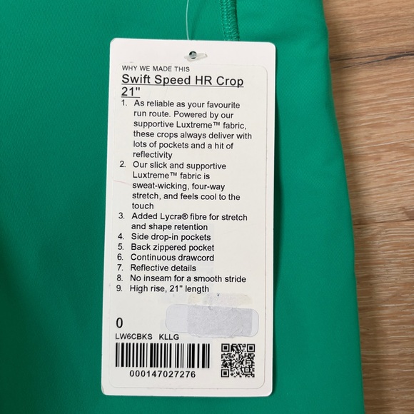 $118 Lululemon Swift Speed HR Crop 21” Green Running Leggings Gym Sz 0 NWT*M16 - Picture 5 of 6